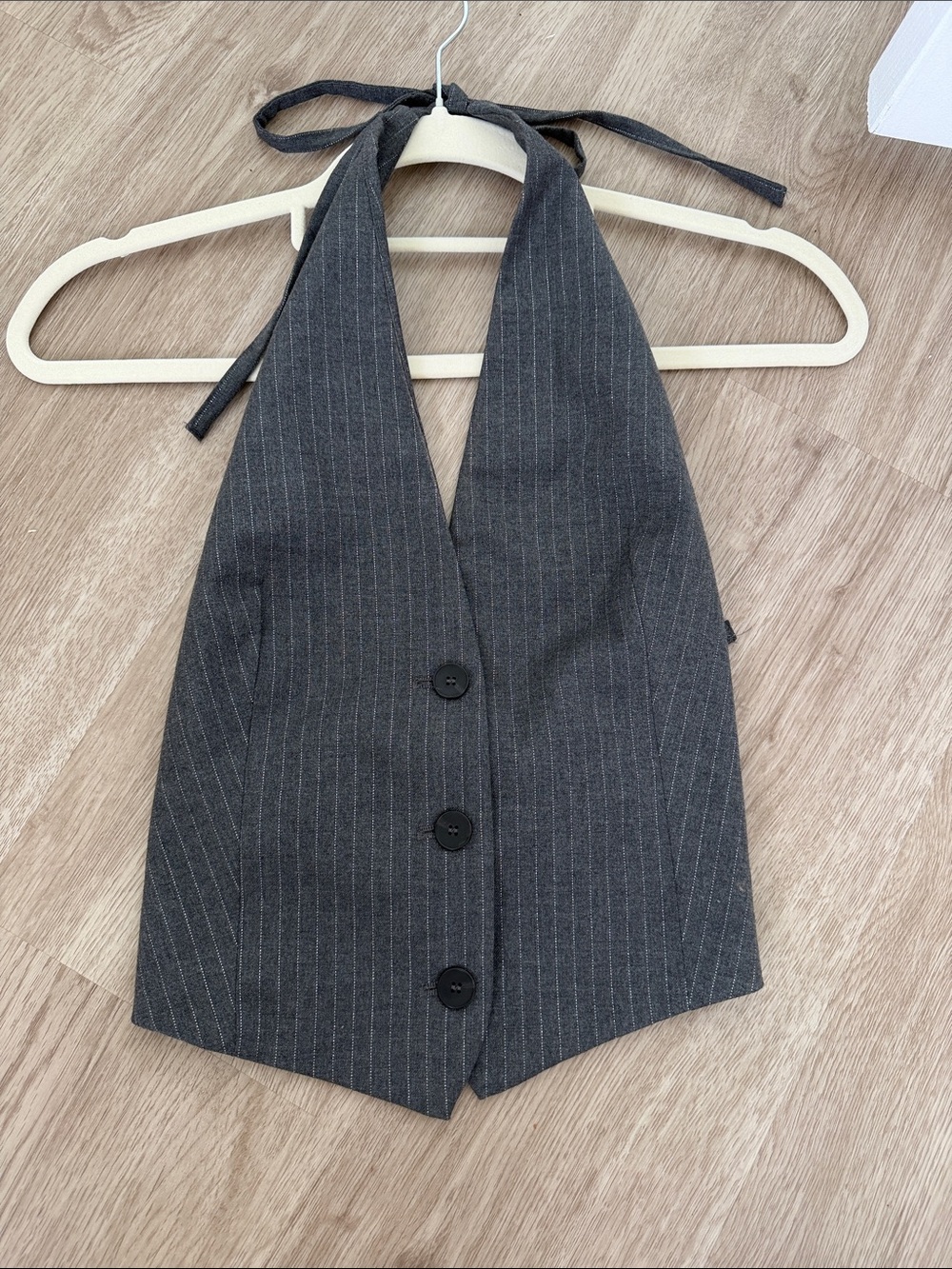 Zara Charcoal Gray Pinstripe Halter Vest